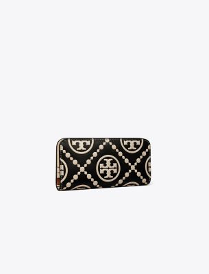 T Monogram Contrast Embossed Zip Slim Wallet: Women's Designer