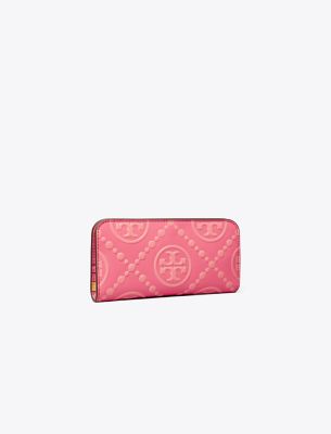 Tory Burch T Monogram Contrast Embossed Zip Slim Wallet