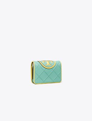 Tory Burch Fleming Soft Patent Border Bi-fold Wallet In Thermal Spring