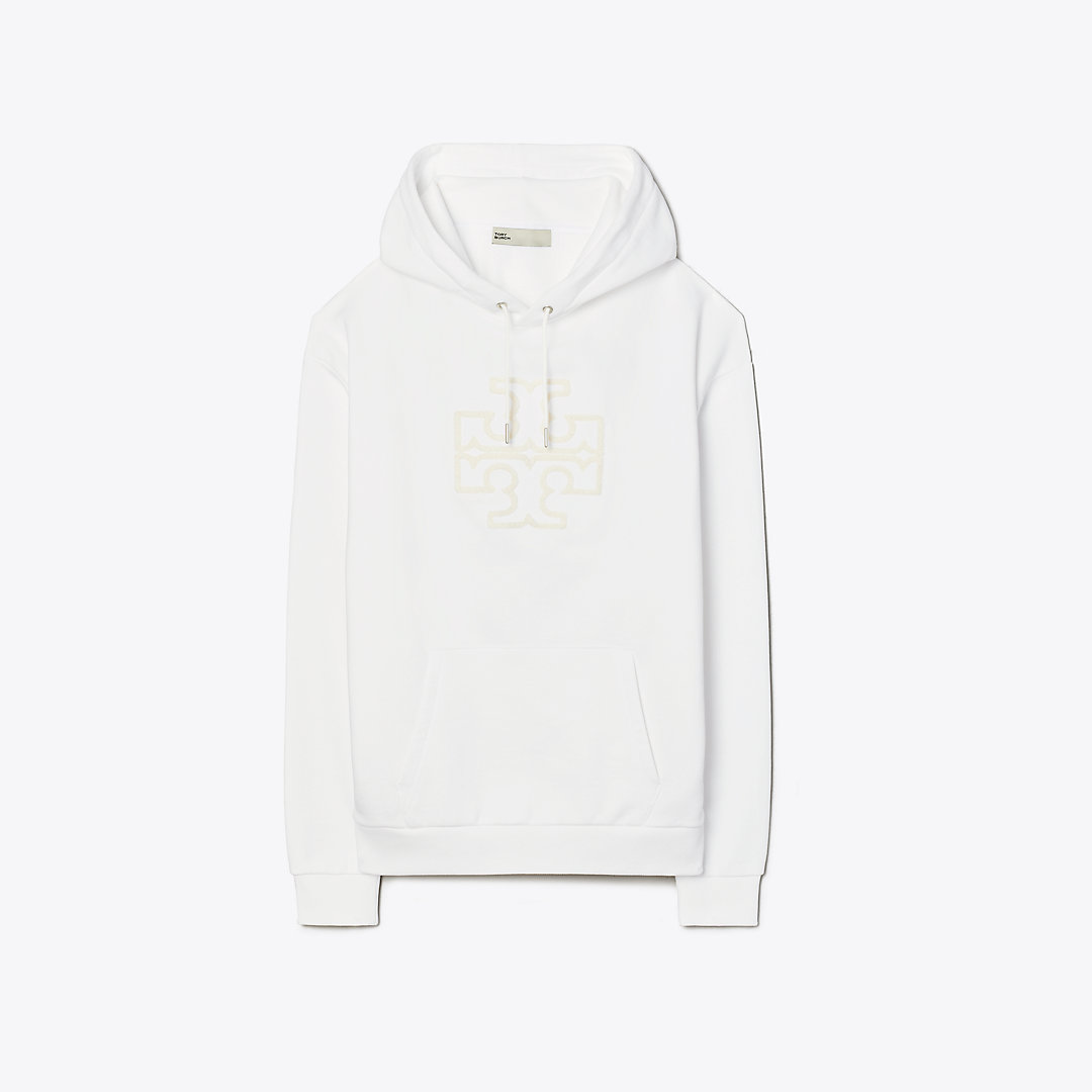 Tory Sport Tory Burch French Terry Logo Hoodie In Snow White