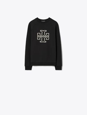 Tory Sport Tory Burch Heavy French Terry Logo Crewneck In Black