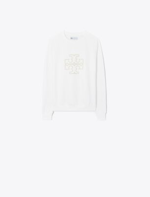 Tory Sport Tory Burch Merino French Terry Raglan Logo Crewneck In Snow White