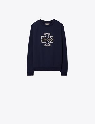 Tory Sport Tory Burch Merino French Terry Raglan Logo Crewneck In Tory Navy