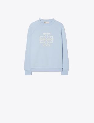 Tory Sport Tory Burch Heavy French Terry Logo Crewneck In Ice Floe