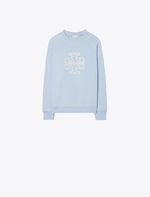 Tory Sport Tory Burch Heavy French Terry Logo Crewneck In Ice Floe