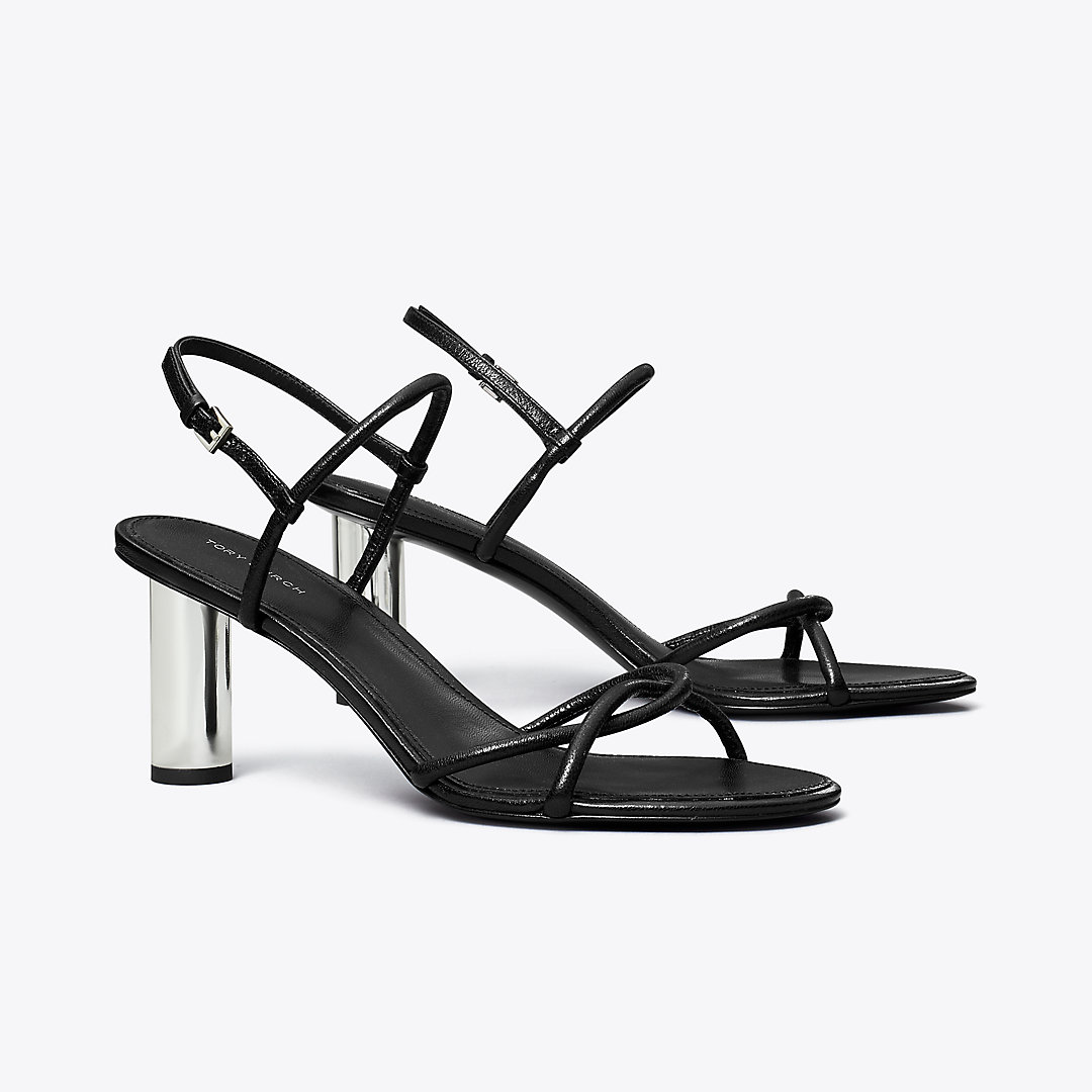 Tory Burch Cylinder Heel Sandal In Perfect Black/silver