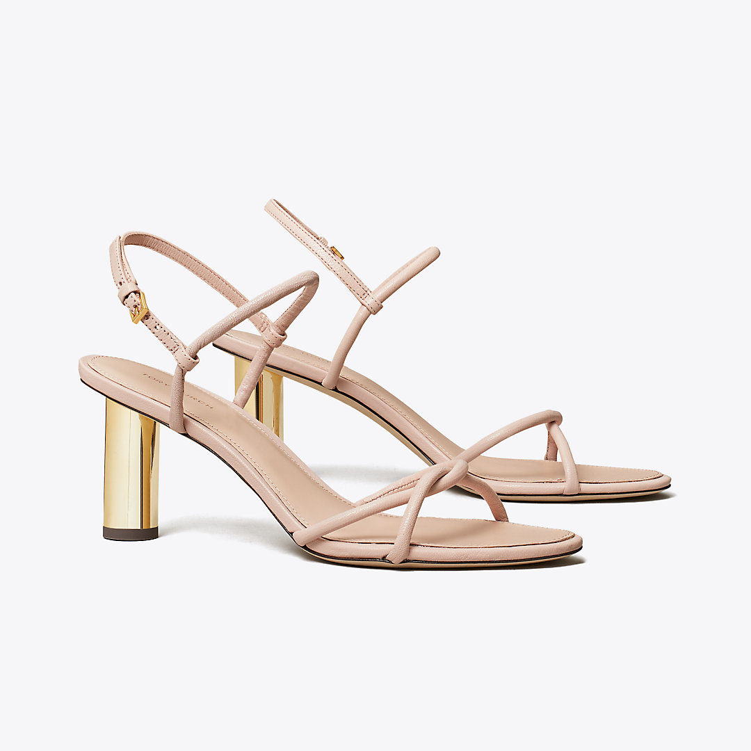Tory Burch Cylinder Heel Sandal In Shell Pink/gold