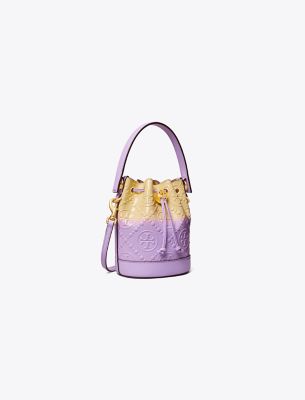 Tory Burch Mini T Monogram Dip-dye Bucket Bag In Sweet Corn/lavender Cloud