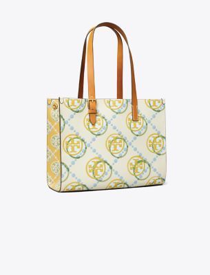 Tory Burch Small T Monogram Contrast Embossed Tote In Brown