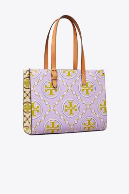 Tory Burch Small T Monogram Contrast Embossed Tote In Lavender Cloud/new Ivory