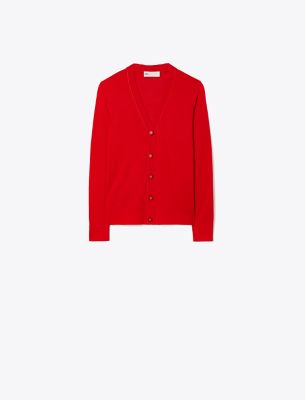 Tory Burch Simone Cardigan In Bright Scarlet