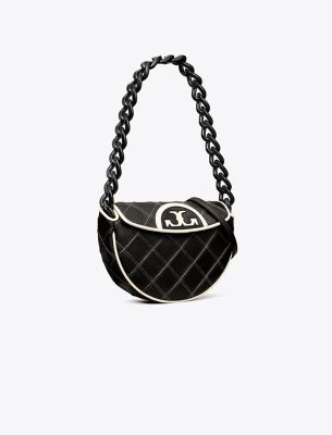 Shop Tory Burch Mini Fleming Soft Crescent Bag In Black