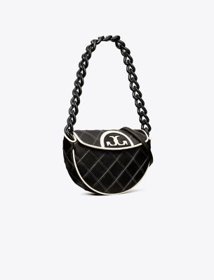 Tory Burch Mini Fleming Soft Crescent Bag In Black