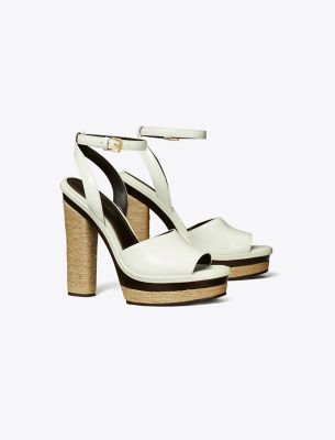 Tory Burch Leather Platform Ankle-strap Espadrille Sandals In Pearl Spongy