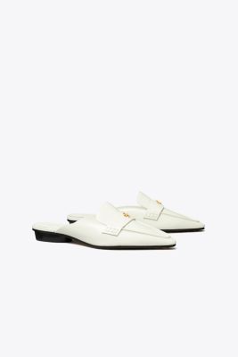 Tory Burch Leather Pointed Backless Loafers In Perla