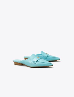 Tory Burch Light Blue Shiny Leather Pointed Sabots In Light Blue