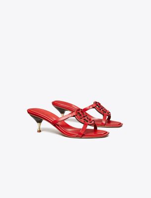Tory Burch Miller Leather Kitten Heel Sandals In Triple Red