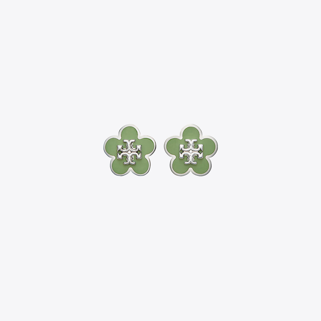 Tory Burch Kira Enamel Flower Stud Earring In Green