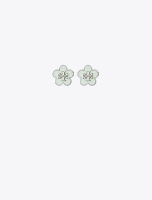 Shop Tory Burch Kira Enamel Flower Stud Earring In Tory Silver/meadow Mist