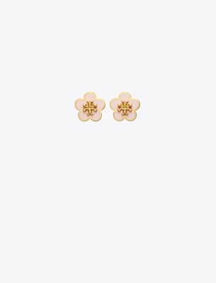 Shop Tory Burch Kira Enamel Flower Stud Earring In Tory Silver/orchid Pink