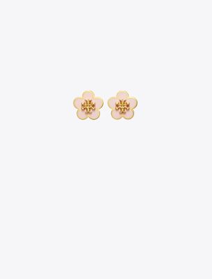 Tory Burch Kira Enamel Flower Stud Earring In Tory Silver/orchid Pink