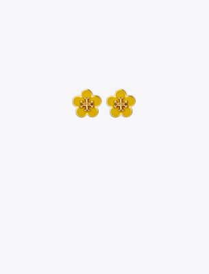 Tory Burch Kira Enamel Flower Stud Earring In Tory Gold/freesia Yellow