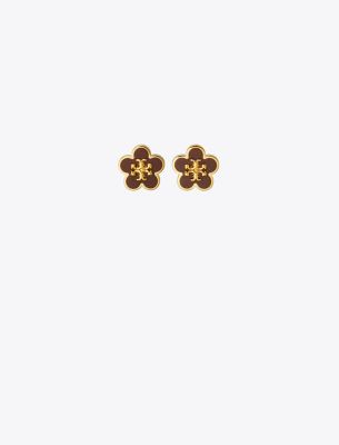 Tory Burch Kira Enamel Flower Stud Earring In Brown