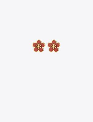 Shop Tory Burch Kira Enamel Flower Stud Earring In Tory Gold/matchstick Red