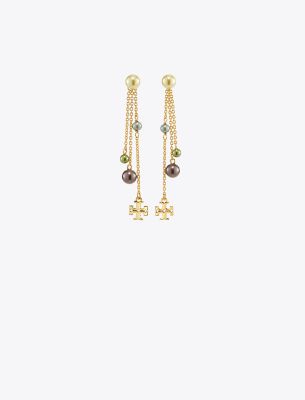 Tory Burch Kira Pearl Linear Earring In Tory Gold/multi