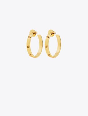 Tory Burch Miller Stud Hoop Earring In Tory Gold