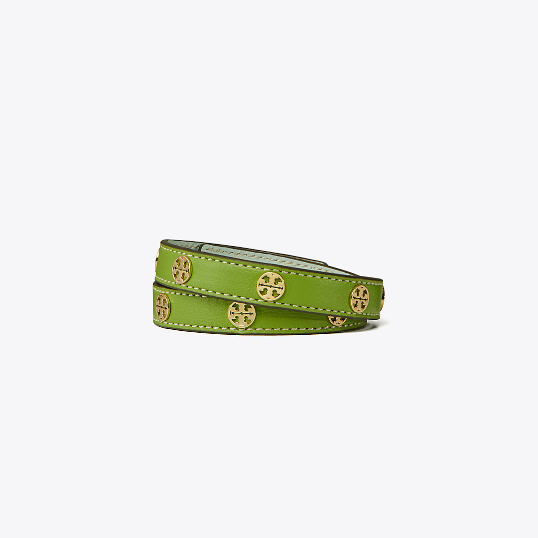 Tory Burch Miller Double Wrap Leather Bracelet In Tory Gold/wild Leaves |  ModeSens