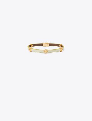 Shop Tory Burch Eleanor Leather Bracelet In Tory Gold/new Ivory