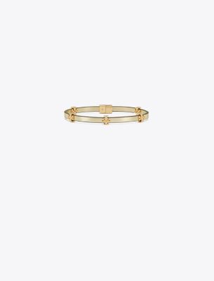 Tory Burch Eleanor Leather Bracelet In Tory Gold/gold