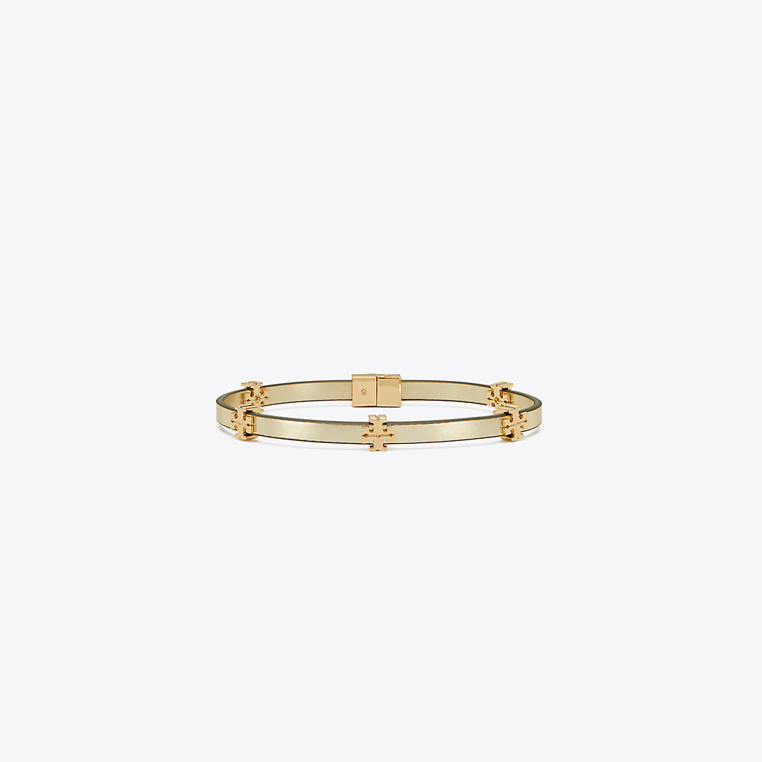 Tory Burch Eleanor Leather Bracelet In Tory Gold/gold