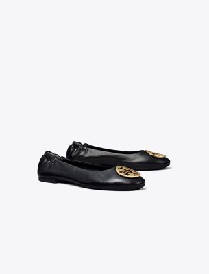 Tory Burch Claire Leather Ballet Flats In Black