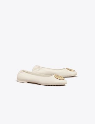 Tory Burch Leather Ballerinas Embellished Detail In Neutral