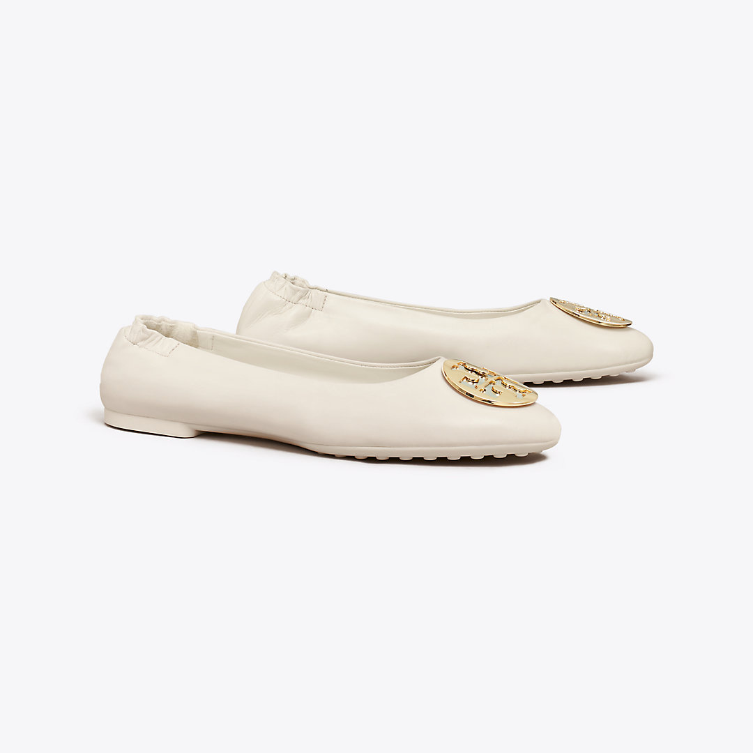 Tory Burch Claire Ballet Flat In New Ivory/silver/gold