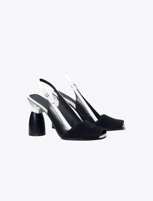 Tory Burch Marquetry Block Heel In Perfect Black/new Ivory/perfect Black |  ModeSens