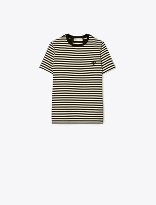 Tory Burch Striped Short-sleeve T-shirt In Black