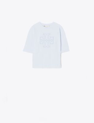Tory Burch Women's Cropped Embossed Logo T-shirt In White