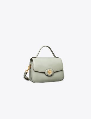 Tory Burch Small Robinson Spazzolato Top-handle Bag In Light Granite