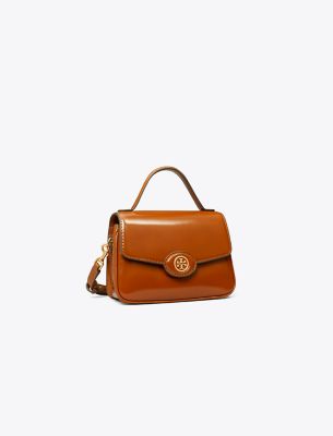 Tory Burch Small Robinson Spazzolato Top-handle Bag In Dark Sienna