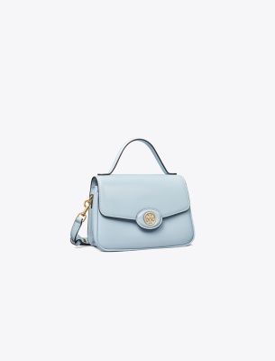 Tory Burch Small Robinson Spazzolato Top-handle Bag In Blue