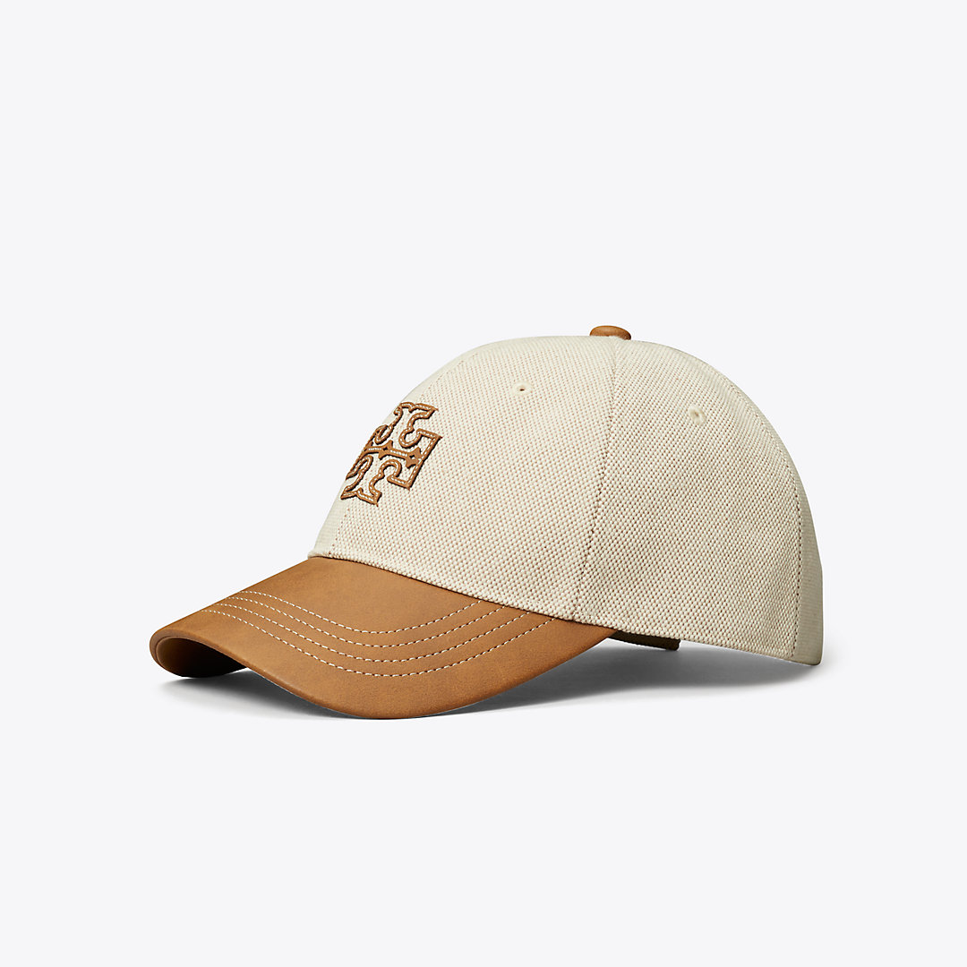 Tory Sport Tory Burch Two-tone Canvas Cap In Natural Brown