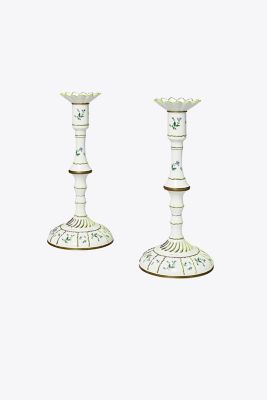 Tory Burch Jolie Fleur Candlesticks, Set Of 2 In New Ivory