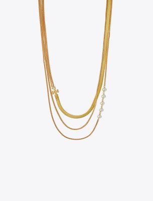 Shop Tory Burch Kira Pearl Layered Necklace In Tory Gold/tory Gold