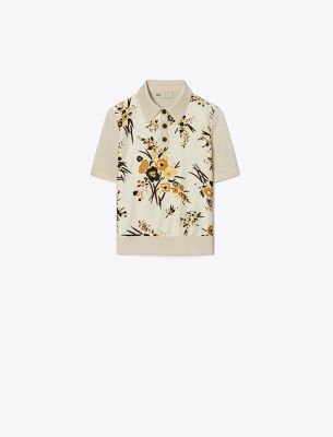 Tory Burch Silk-front Polo In French Cream