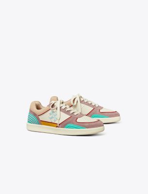 Tory Burch Clover Court Colour-block Leather Sneakers In New Ivory/cipria/sea Bubble