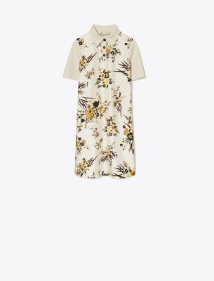 Tory Burch Silk-front Polo Dress In French Cream