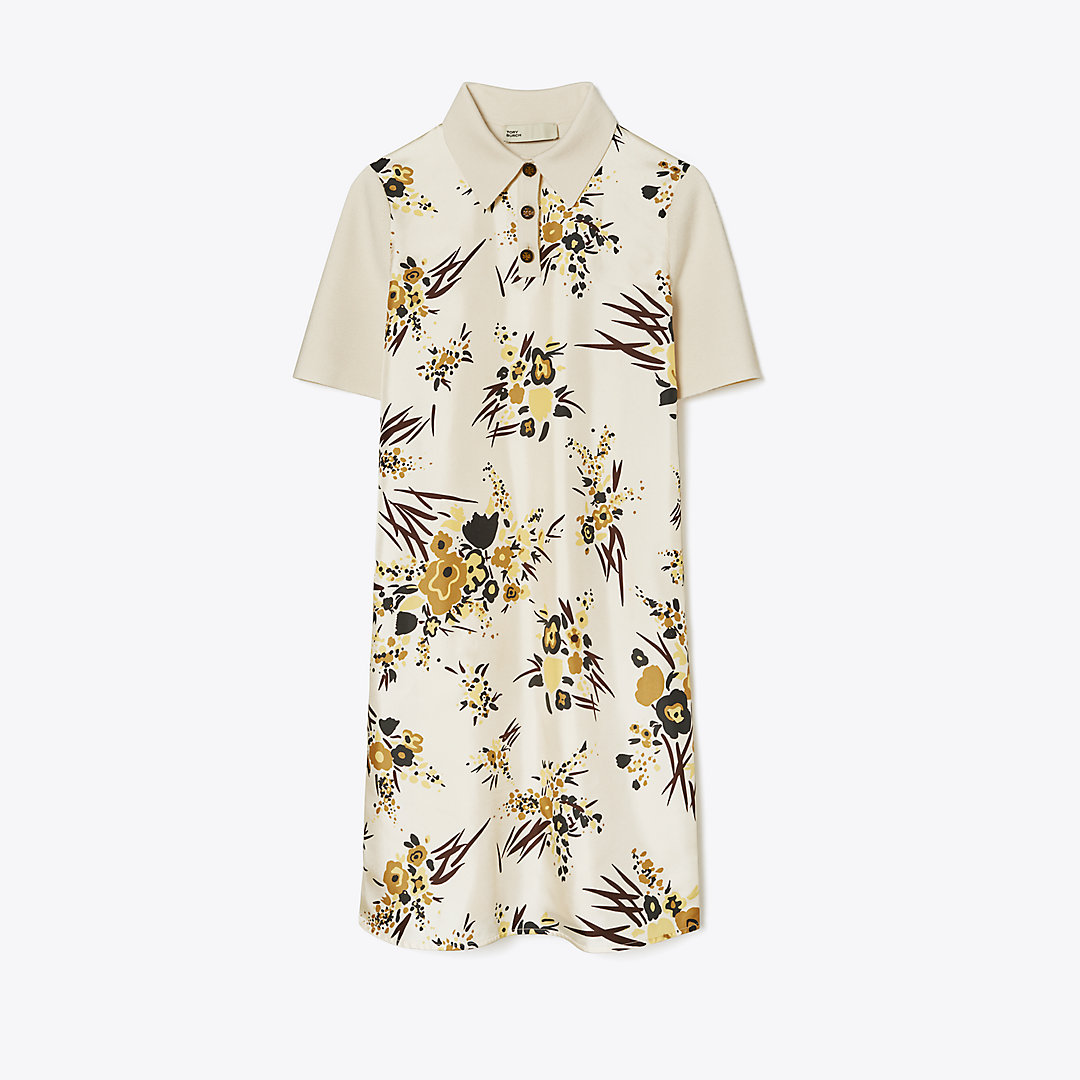 Tory Burch Silk-front Polo Dress In French Cream